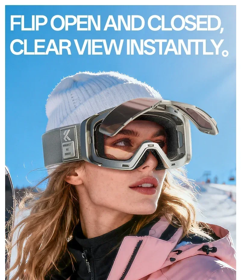 Kapvoe Hot Flip Over Magnetische UV400 Schneebrille Photochromatische Ski- und Schneemobilbrille für Herren und Damen, Antibeschlag-Snowboardbrille, Skiausrüstung – Detail 8