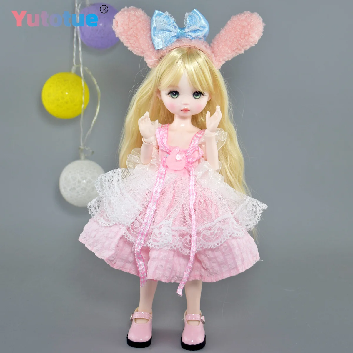 YUTOTUE 30cm Height Girl Doll Toy with Blonde Curly Hair Dress Shoes Full Set Removable
