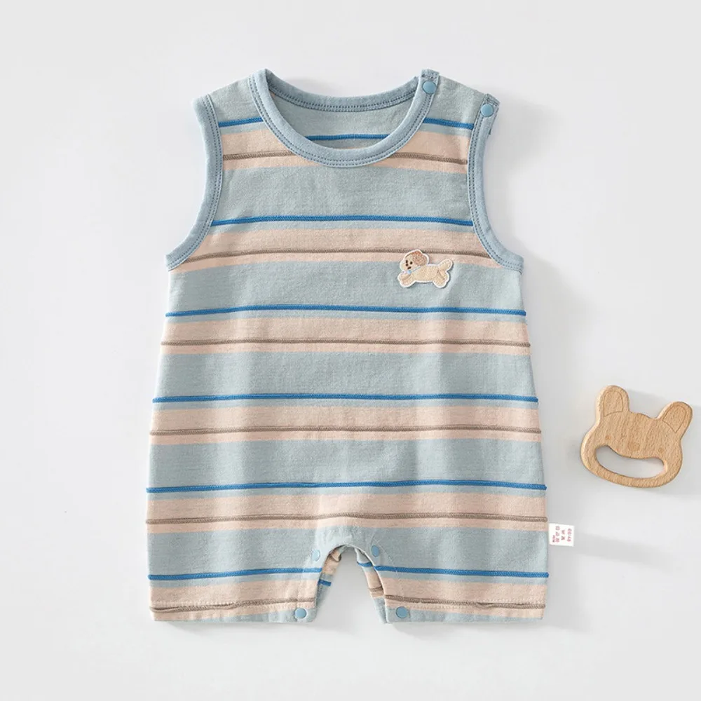 Summer Baby Sleeveless Jumpsuit for Boys Aged 0-18 Months, Striped One-piece Baby Outfit Baby Girl Outdoor Clothing