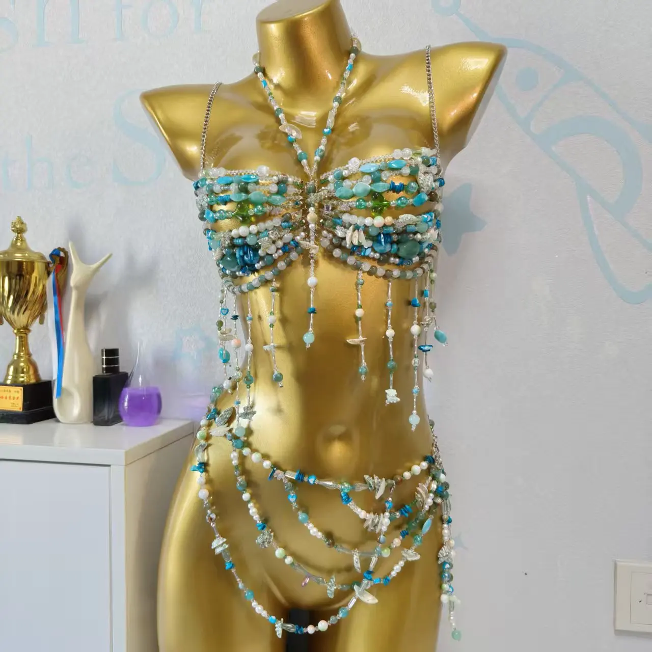 Handmade Bead Hot Girl Pearl Shell Chest Chain Summer Beach Sexy Body Chain Strapless Outfit Music Festival Bar Party
