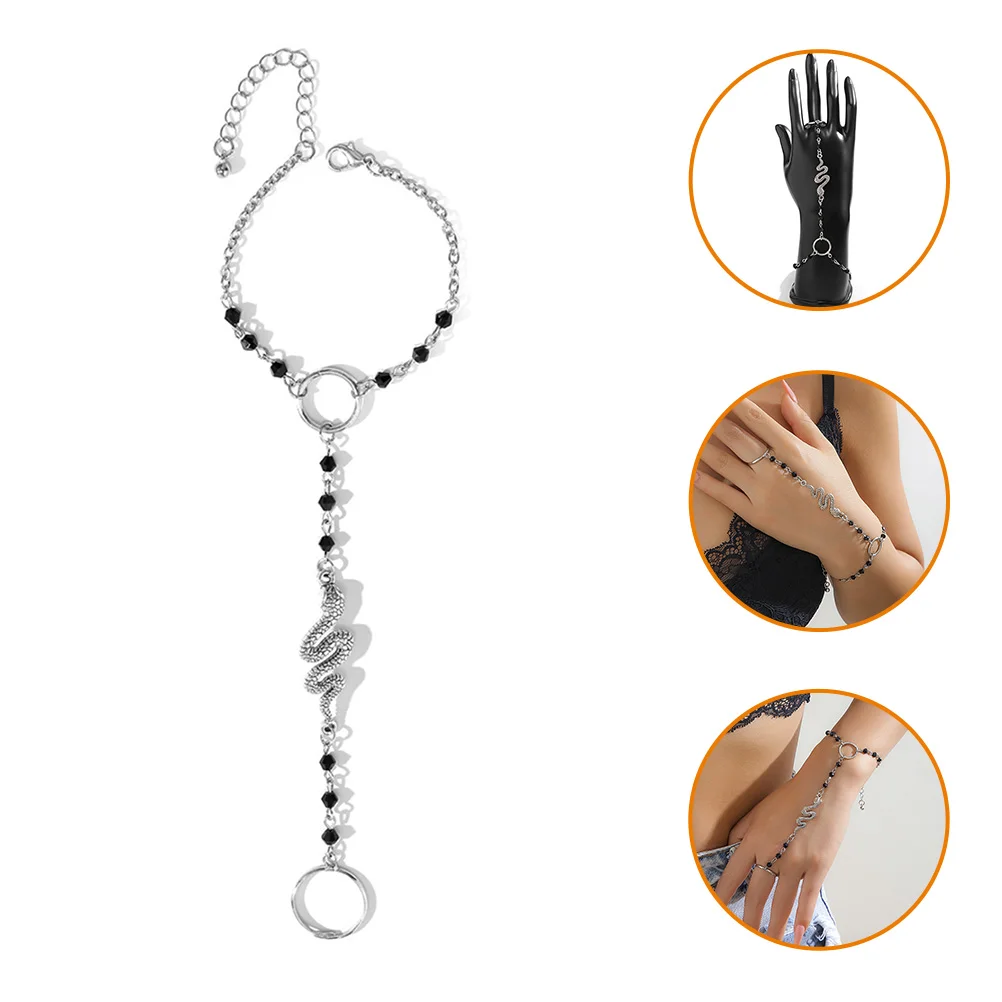 Necklace Snake-shaped Sweet and Cool Mitt Bracelet for Women The Ring Bracelets with Rings Attached Chained Finger