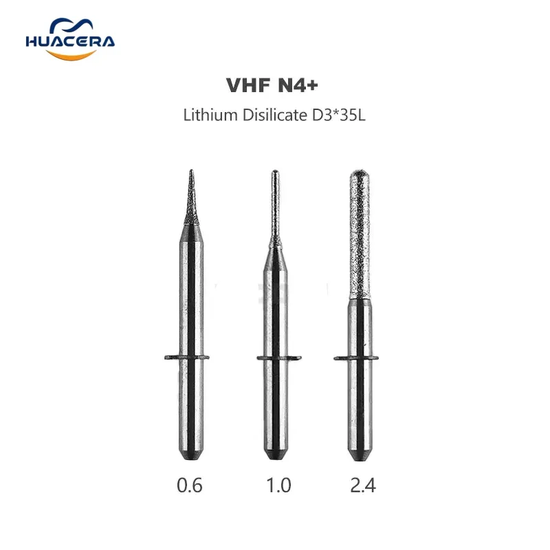 VHF N4+ Cutter Emax Milling Burs For Dental  Lithium Disilicate Grinding Carborundum coating Drill0.6/1.0/2.4mm L35 Milling Burs