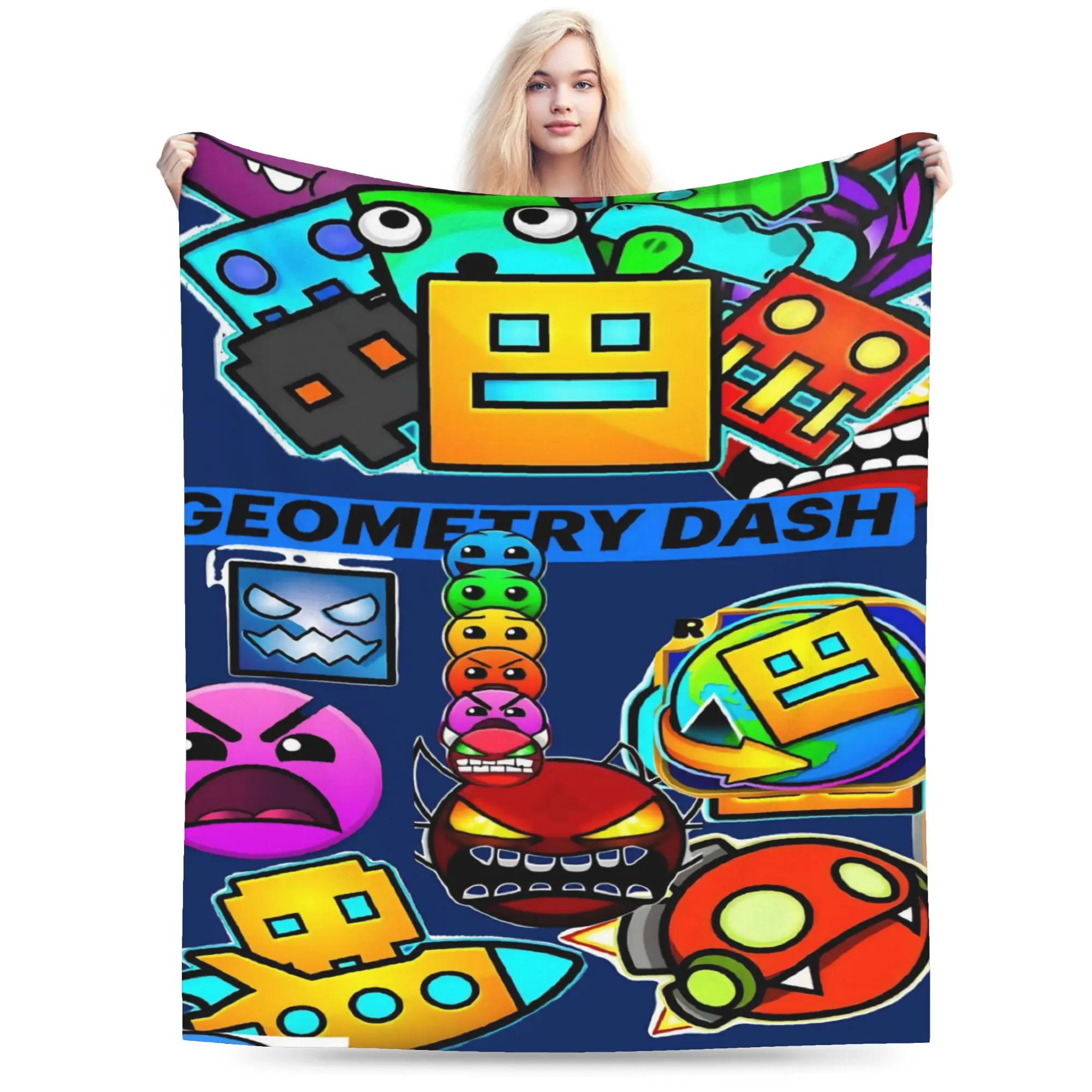 Geometry Dash Games Stuff Blanket Ultra-Soft Flannel  Throw Blanket Relax Plush Thin Quilt