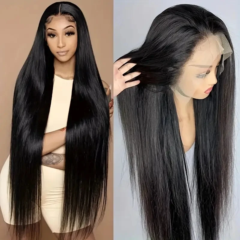 180 Density Straight 13x4 Lace Frontal Wig Transparent Lace Front Wigs Brazilian 26 30 34 Inches Bone Straight Human Hair Wigs