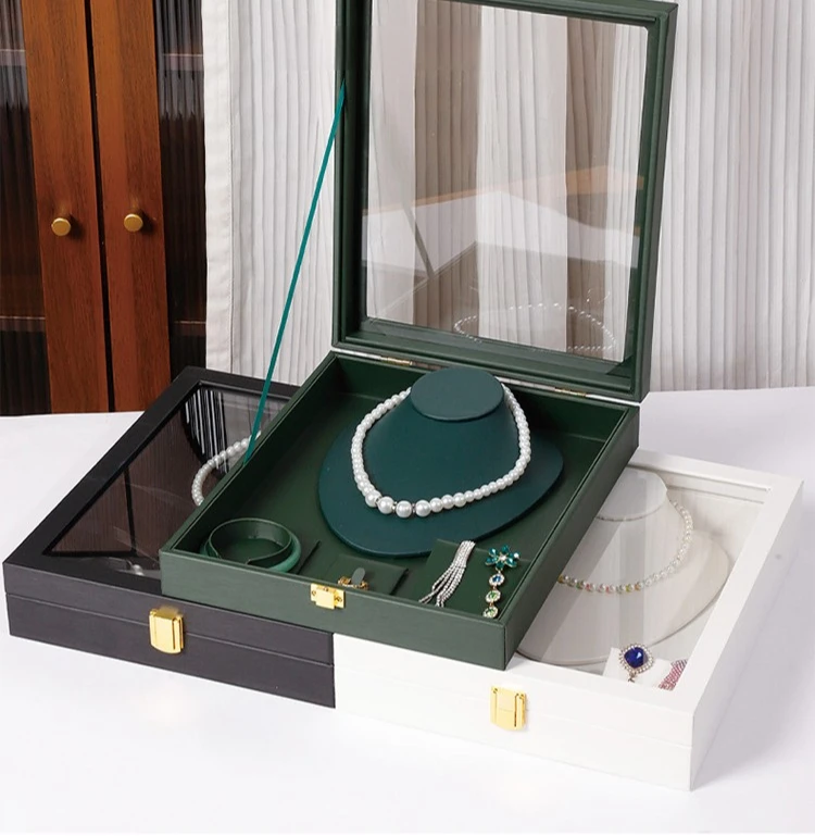 Leather Jewelry Box Luxury Necklace Earrings Storage Boxes Women Organizer Jewelry Display Stand Ring Accessory Packaging Case