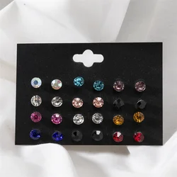 New 12Pair/Lot White Colorful Shiny Rhinestone Wedding Stud Earrings Set For Women Men Crystal Earrings Jewelry Accessories