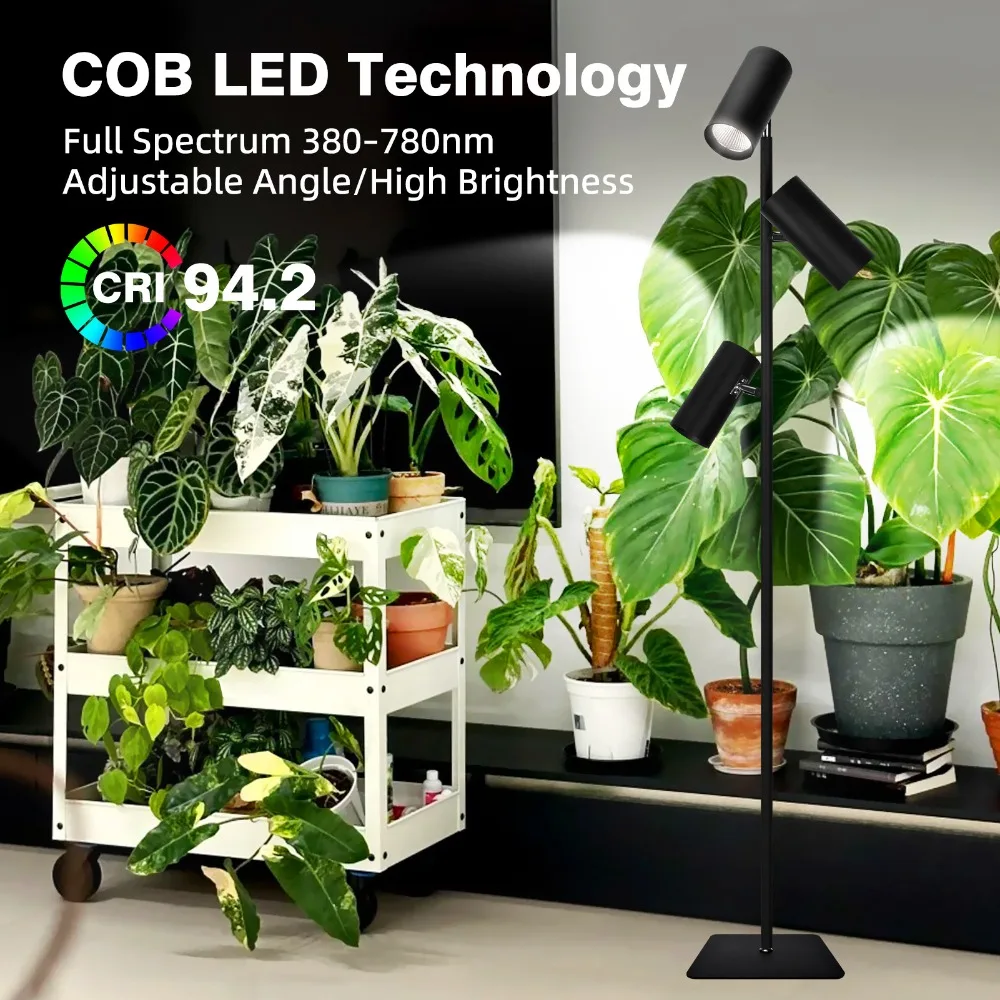 Full-Spectrum 90W Floor-Standing Multi-Head Plant Grow Light Aluminum with Timer Function Growth Light for Large Potted Plants