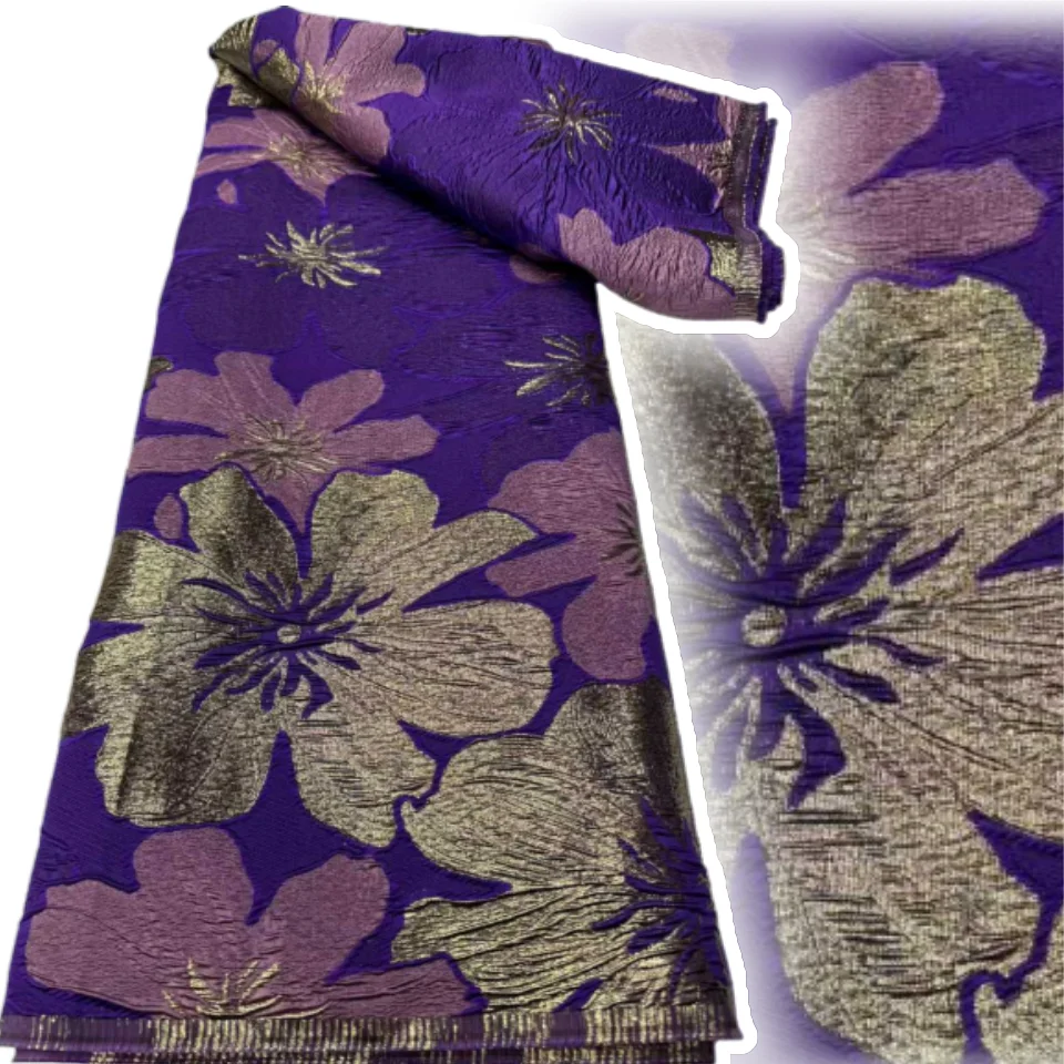 

Purple Brocade Lace Fabric 2025 High Quality Jacquard Lace Fabric African Nigerian Lace Fabric 5 Yards for Party Dresses AH1715