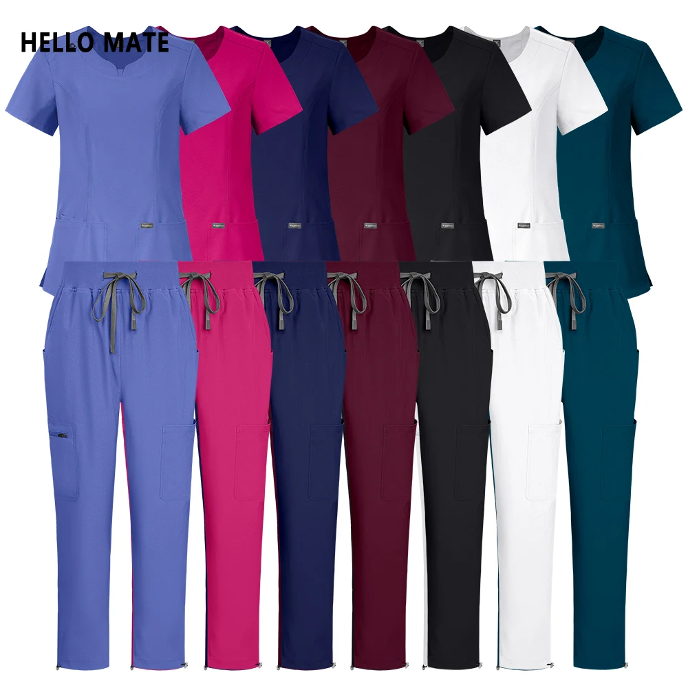 Medical Scrubs Uniforms Women Breathable Nurse Scrubs Set Operating Room Top Straight Pants Nursing Suits Surgical Work Clothes
