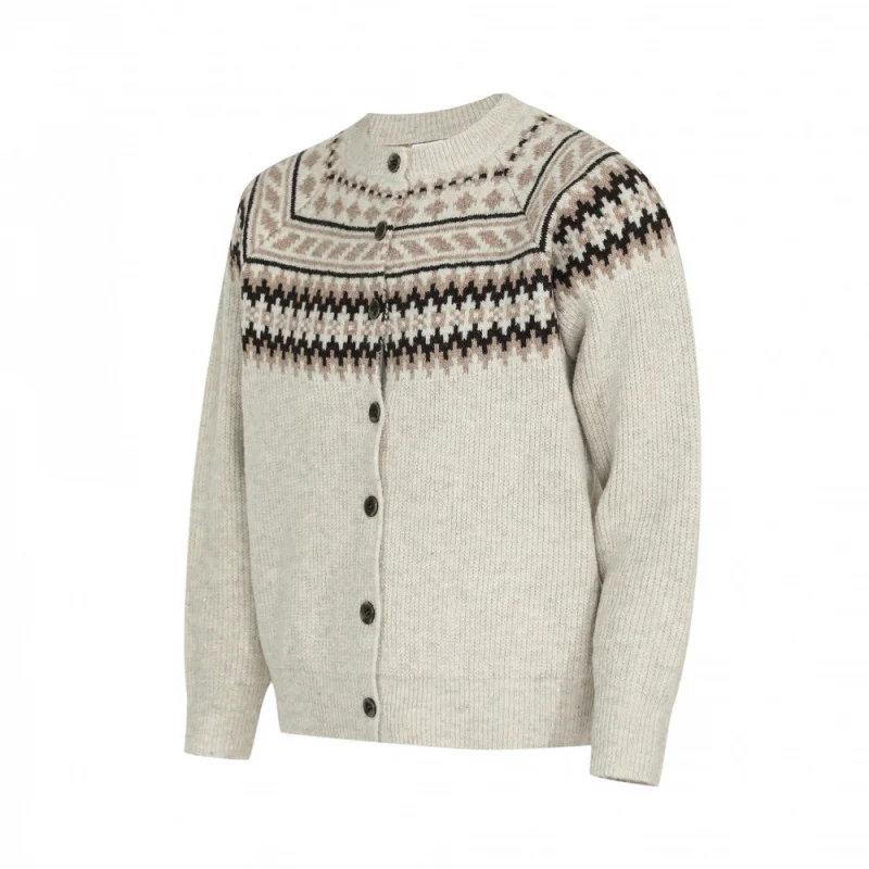 Men's Khaki Traditional Fair Isle Knit Cardigan, 2025 Fall Trend Vintage Geometric Patterned Button-Down Layering Sweater