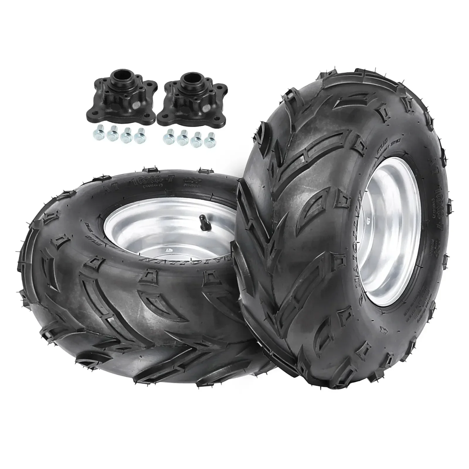 

TDPRO 2 Pack 16x8-7 Tire Wheel Rim & 4 Stud 23T Front Rear Wheel RimAxle Hub 110mm for Go Kart ATV Quad Buggy Off- Road Tire