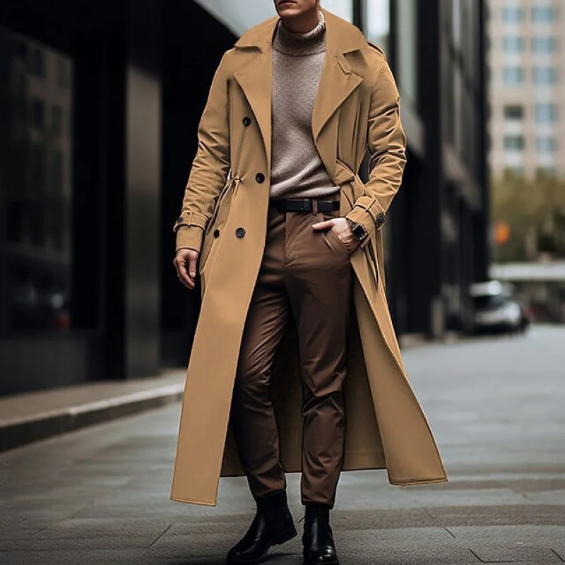 Paris Catwalk Buyer Design Long Trench Coat Large Lapel Double Breasted Belt Coat British Handsome Men's Overcoat