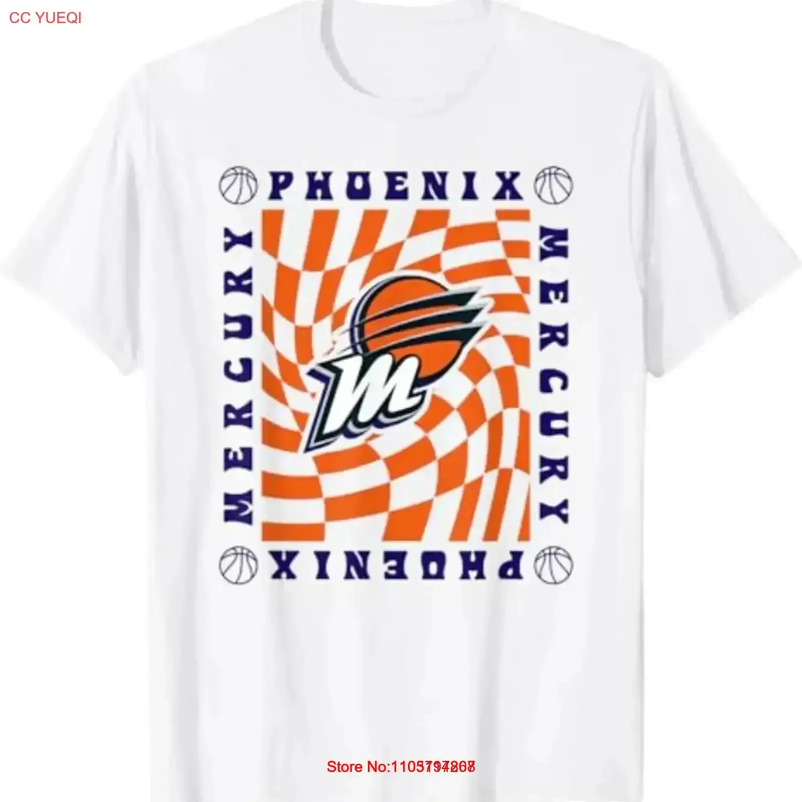 تي شيرت WNBA Phoenix Mercury Retro Wavy Checkerboard تي شيرت عتيق مغسول كاجوال مصمم ملابس ممتدة ومريحة وأنيقة #1
