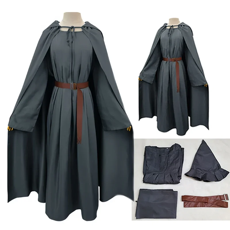 

Adult Wizard Robe Men Sorcerer Costume Grey Cloak with Wizard Hat Cape The Hobbit Gandalf Halloween Cosplay Suit