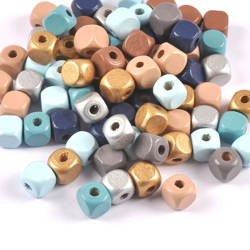 Ocean color square beads Wooden Cube geometric Beads For Jewelry making and Home Furnishing decoration 12mm 60pcs cp3637