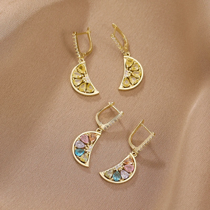 Exquisite Fashion Micro-inlaid Jewelry Lemon Fruit Earrings Classic Personality Gorgeous Stainless Steel Earrings