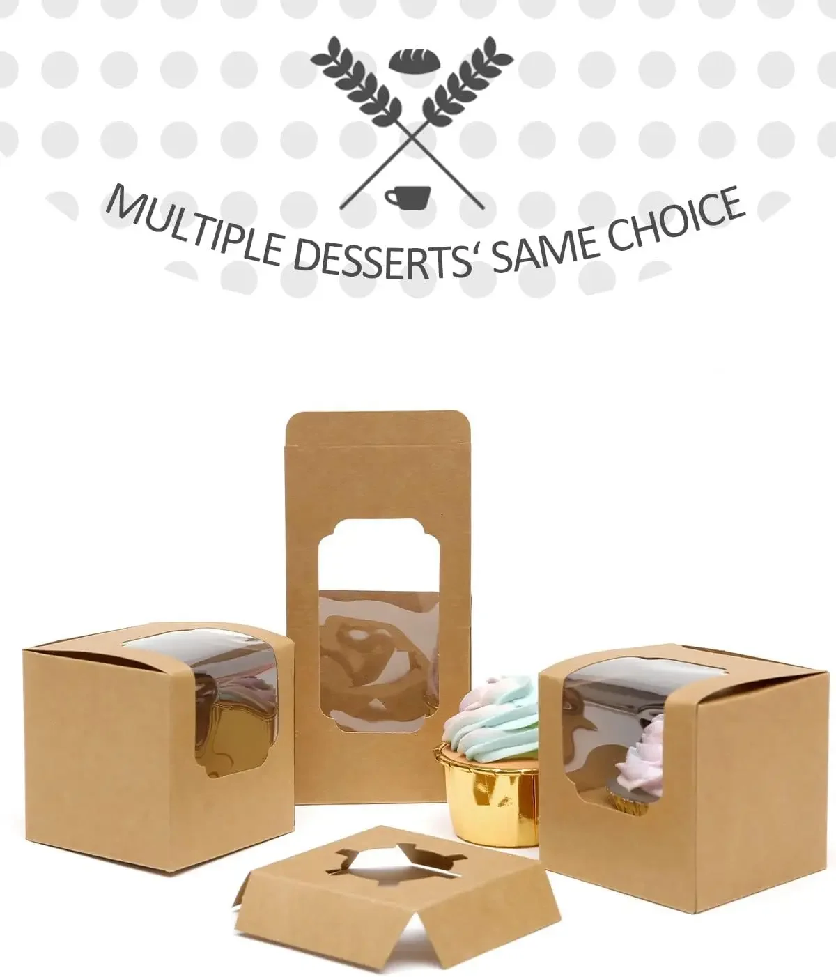 10/20/30pcs KhakiSingle Cupcake Boxes Paper with Insert and Clear Window,Fold Individual Cupcake Containers for Muffins Party