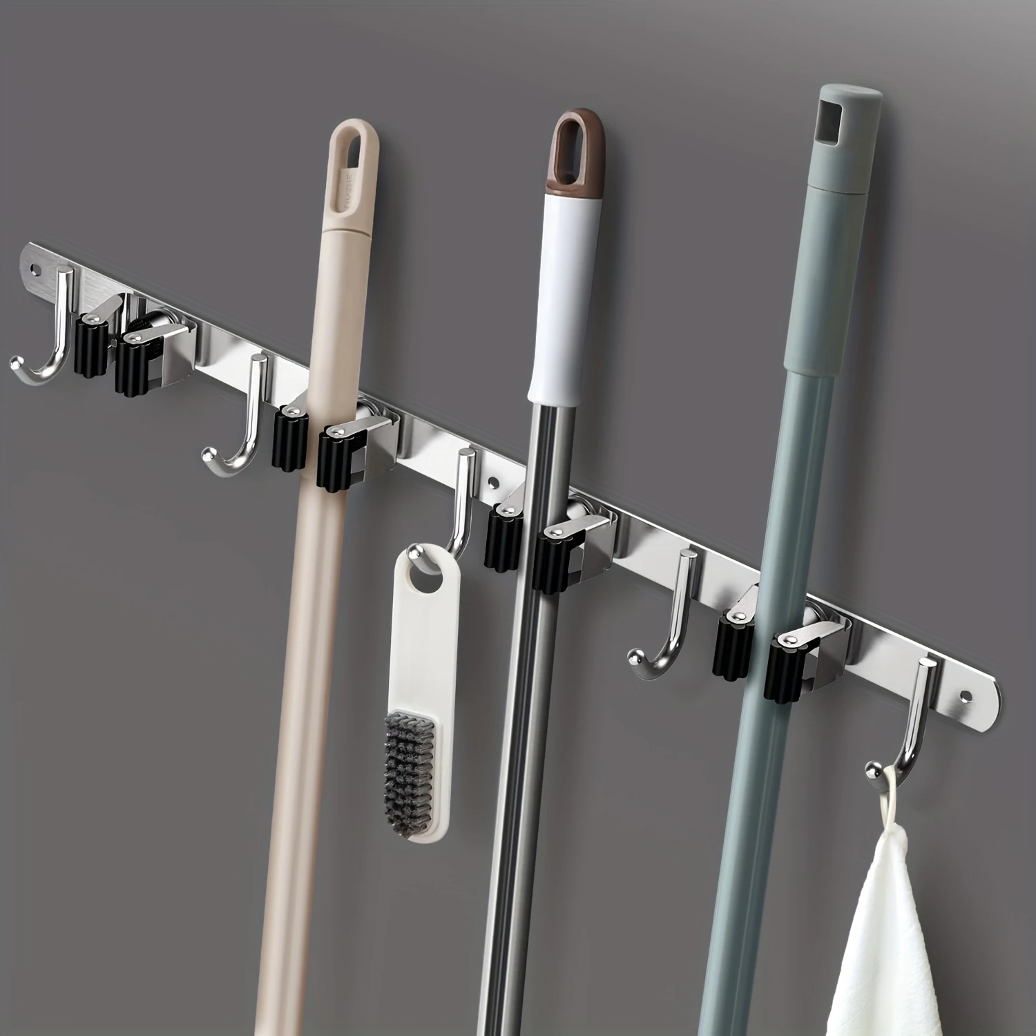 

1pc Mop And Broom Holder Wall Mount, 304 Stainless Steel Broom Hanger, Broom Organizer Wall Mount, Stainless Steel Mop Holder ,