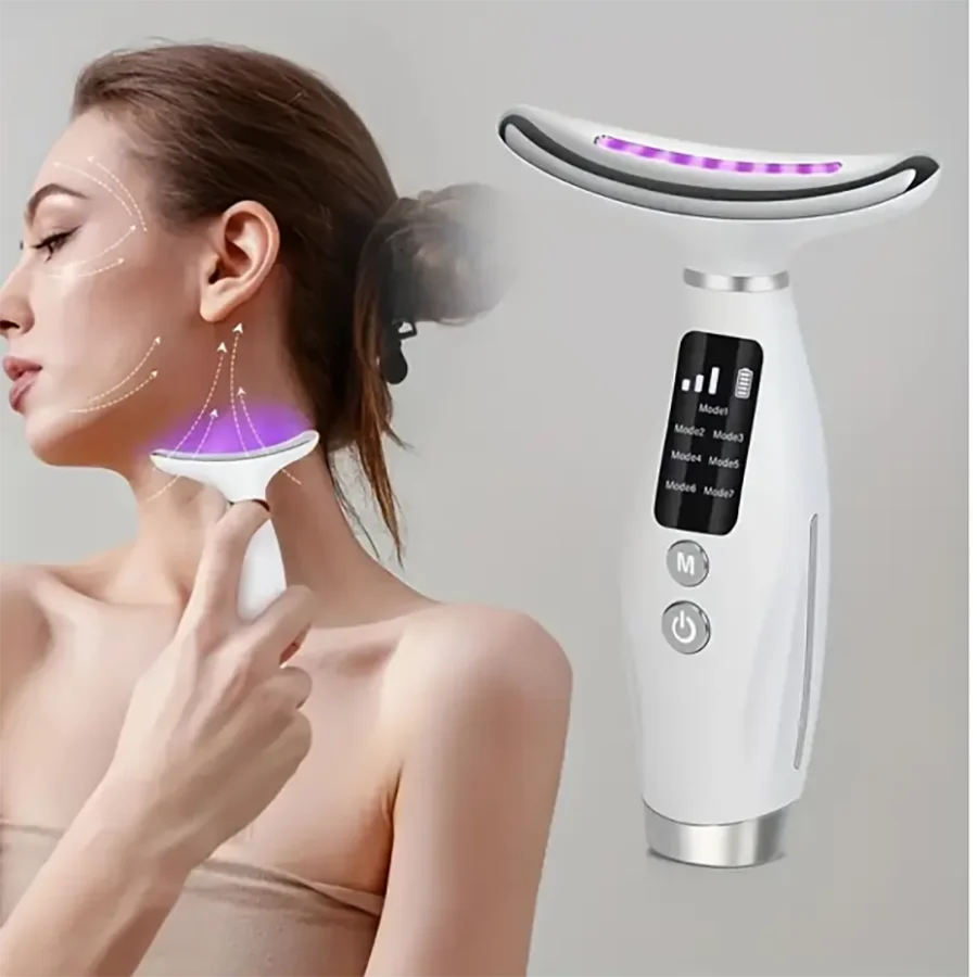 Dispositivo de belleza con pantalla LED, carga USB: con 7 tipos de luces, diseño ergonómico, masaje por vibración, apto para re efectivo