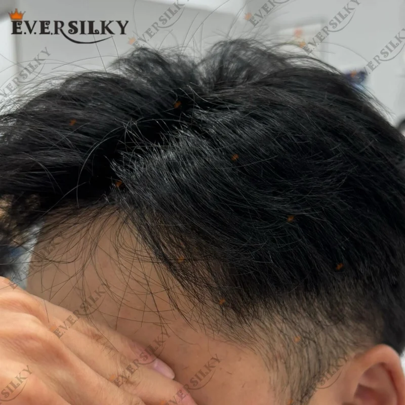 خط شعر طبيعي فائق التحمل 0.1 ملم بجلد رقيق # 4 بني # 1B40 # 1B65 شعر مستعار للرجال باللون الأسود والرمادي 100% شعر صناعي بشري