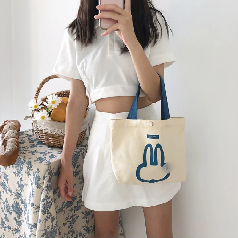 1PC Female\'s Canvas Lunch Bags Handbags Cute Cartoon Yellow Duck Lunch Bag Casual Simple Tote Bags Women Fashion Bag Lonchera