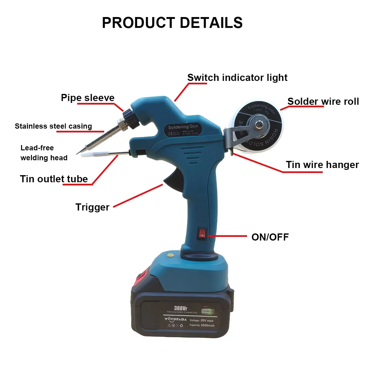 Imagem -02 - sem Fio Portátil sem Fio Elétrico Solda Arma Estação de Ferro sem Fio Solda Fio para Makita Bateria 18v