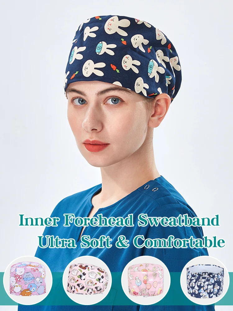 Japanes Thick Cotton Scrub Caps Surgical Medical Bouffant Hat Cordlock Chef Pediatric Veterinary Healthcare Nursing Cap K757