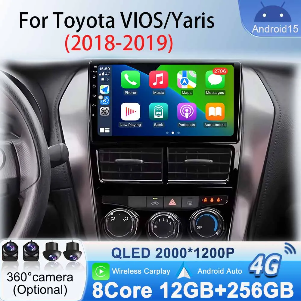 

Player for Toyota Vios Yaris 2018- 2019 Car Radio Multimedia Video GPS Navigation Stereo Wireless Carplay Android Auto Head Unit
