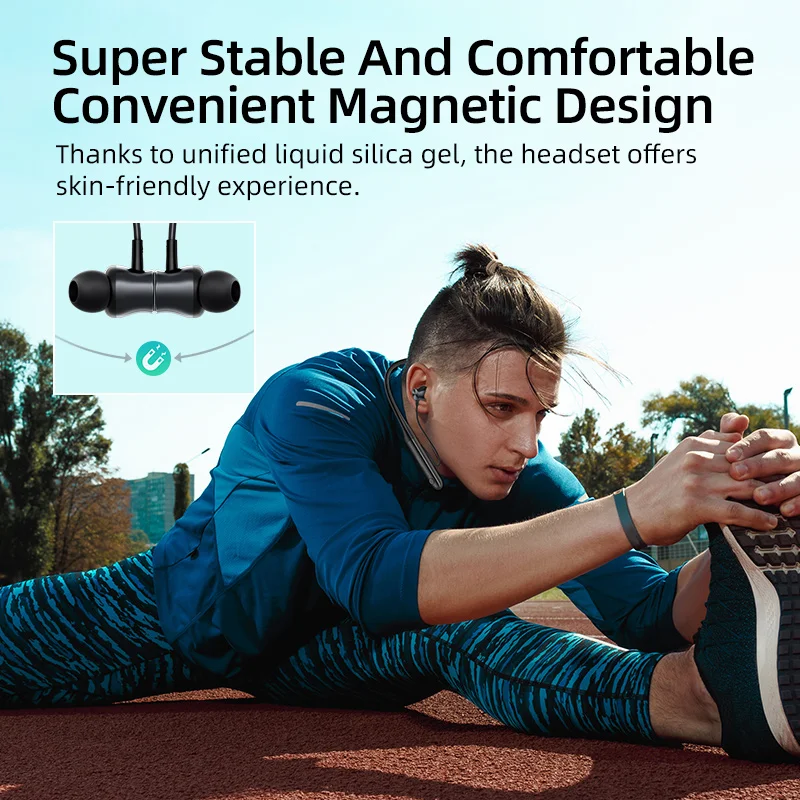 QCY-C2 Fones De Ouvido Magnéticos Neckband, Fone De Ouvido Sem Fio, Bluetooth 5.2, 50H Long Standby, Headset Esportivo, 0.068s, Baixa Latência Earbud