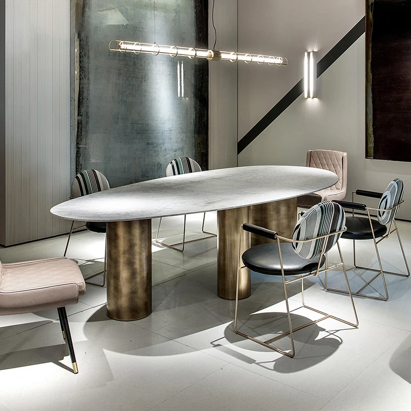 Dining table luxury stone imported designer light luxury simple modern Nordic restaurant dining table and chairs