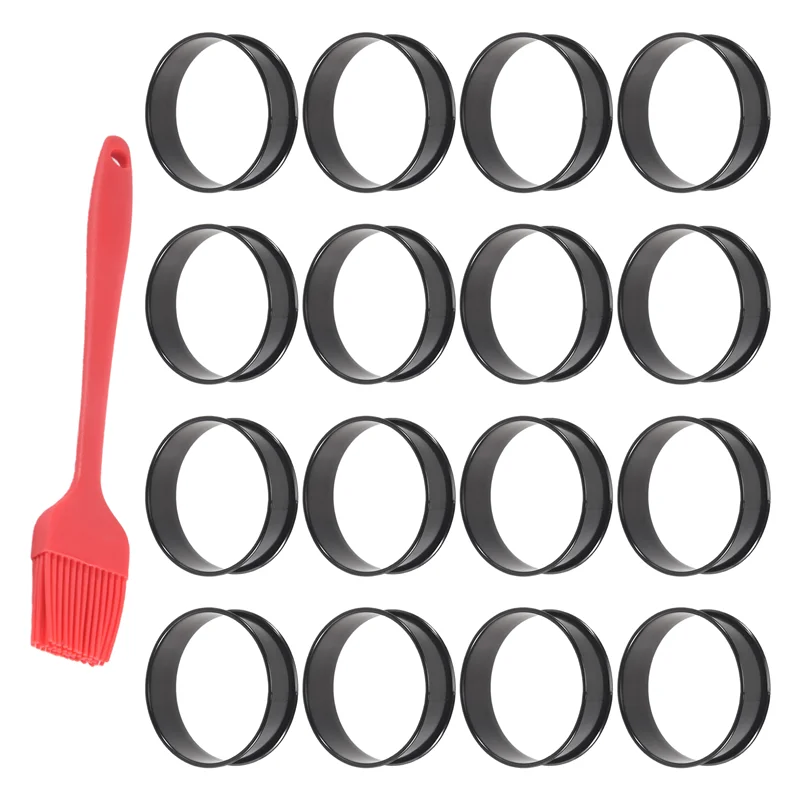 

J1UL1N 16Packs English Muffin Rings Crumpet Rings NONSTICK -Stainless Steel Double Rolled Tart Rings Round Black