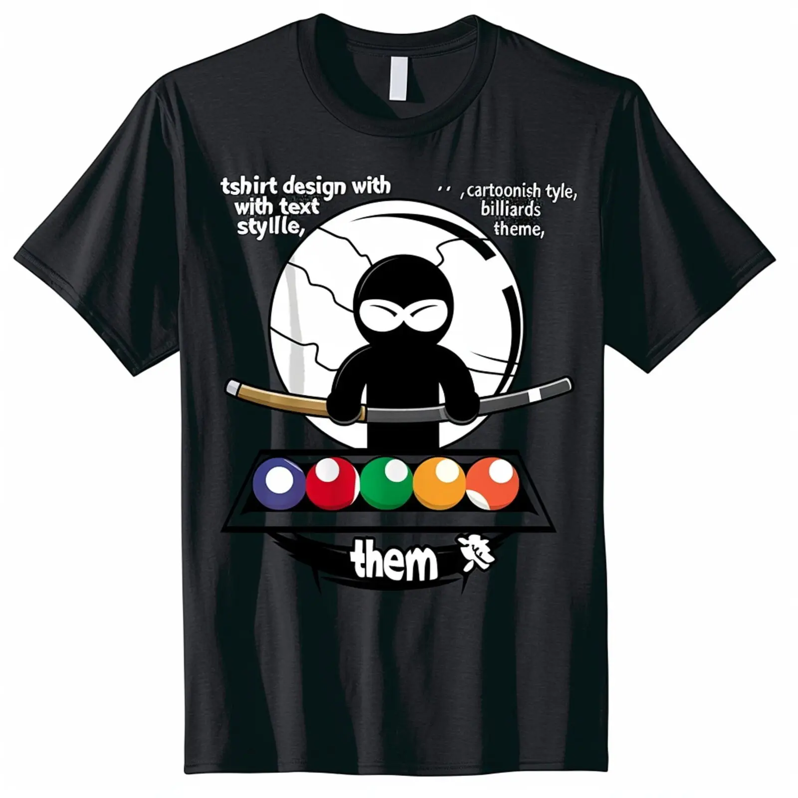 Exclusive Black T Shirt with Cute Cartoonish Billiards Theme