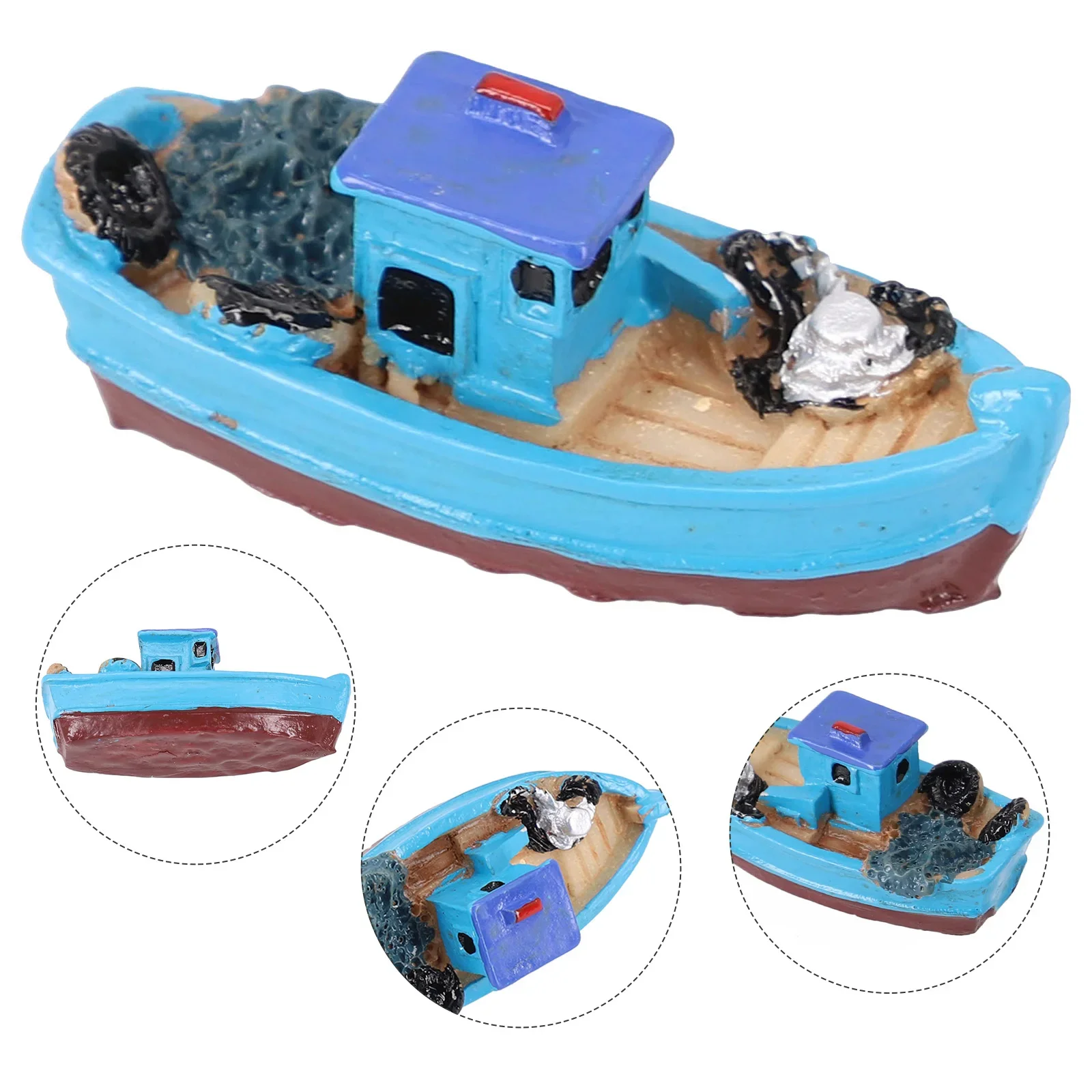 1pc Miniature Mini Boat Model Mediterranean Style Fishing Ship Kids Toy DIY Craft Home Tabletop Decoration Random Color