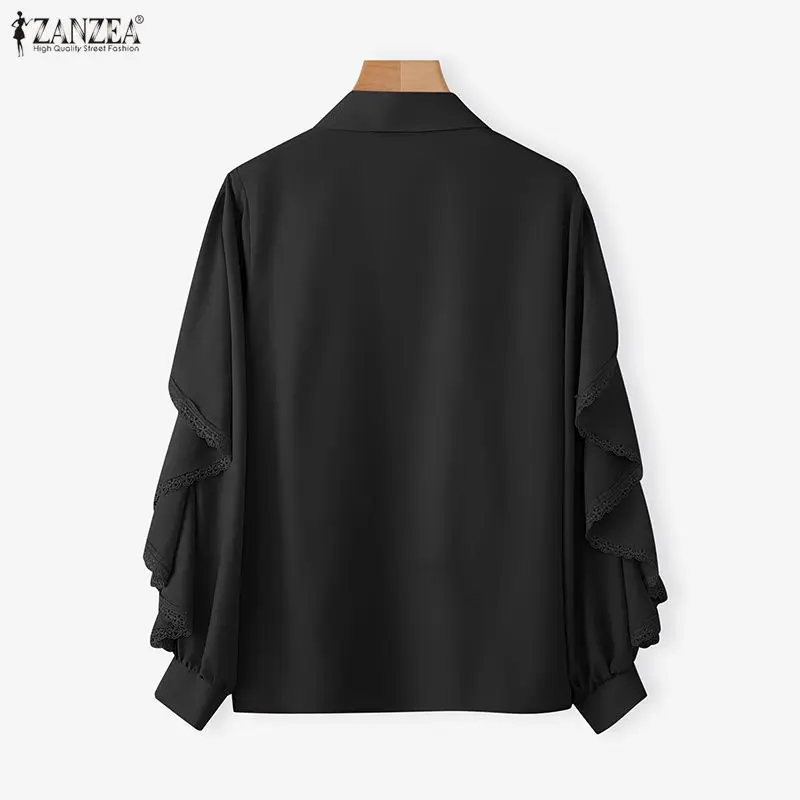 

ZANZEA Women Ruffled Shirts Fashion Long Sleeve Blouse 2026 Spring Autumn Elegant Office OL Lady Tops Tunic Solid Casual Blusas