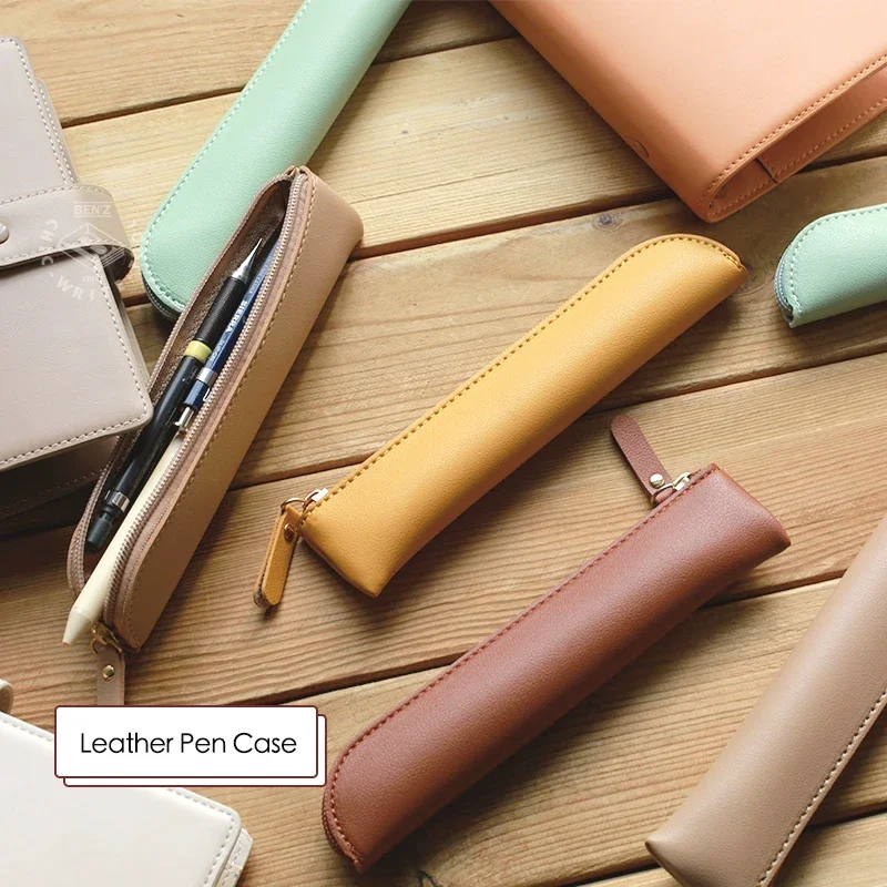 Fromthenon PU Leather Pen Bag Literary Vintage Portable Pen Case Storage Bag Stationery Storage Supplies