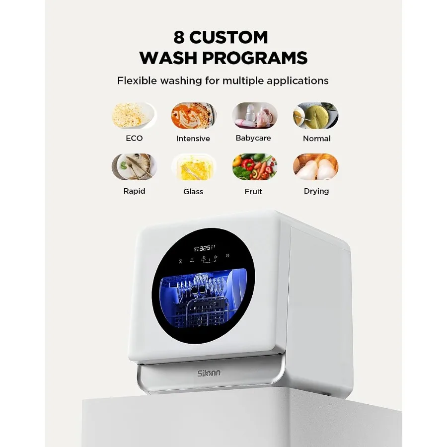 Portable Countertop Dishwasher with Smart App Control Triple-Jet Cleaning Built-In Water Tank Dual Supply Compact Design for Do