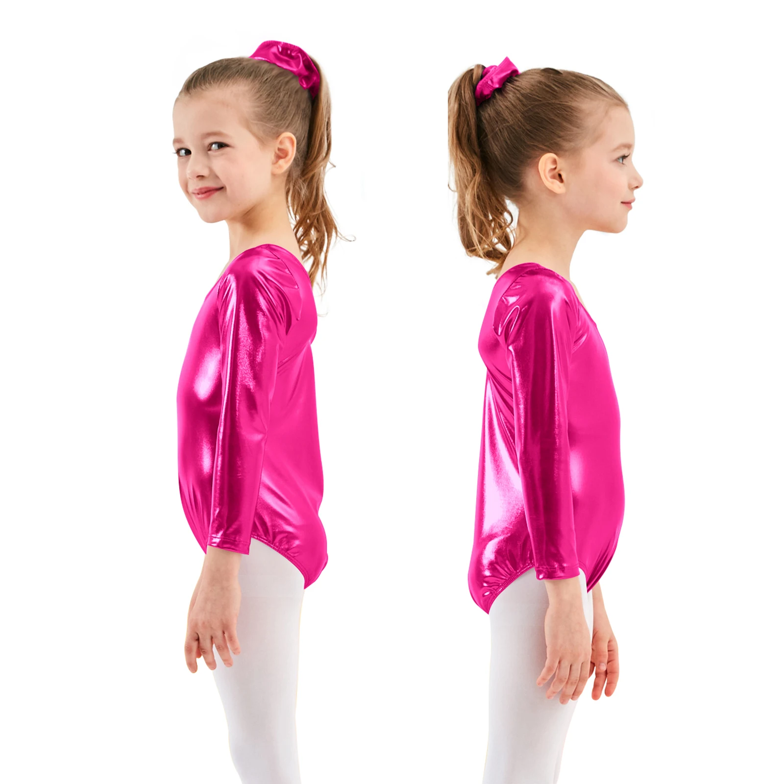 AOYLISEY Ballet Dance Shinny Metallic body per ragazze ginnastica body manica lunga Gold Rombers Spandex Costume abbigliamento per bambini