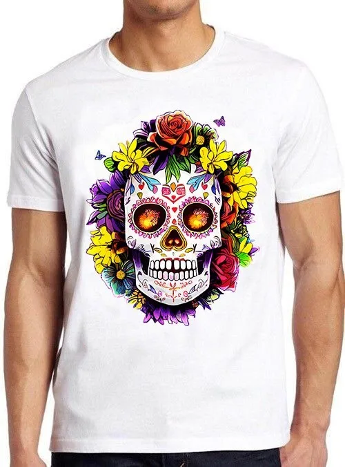 

Floral Sugar Skull Day of the Dead Dia De Top Funny Cool T Shirt M1163