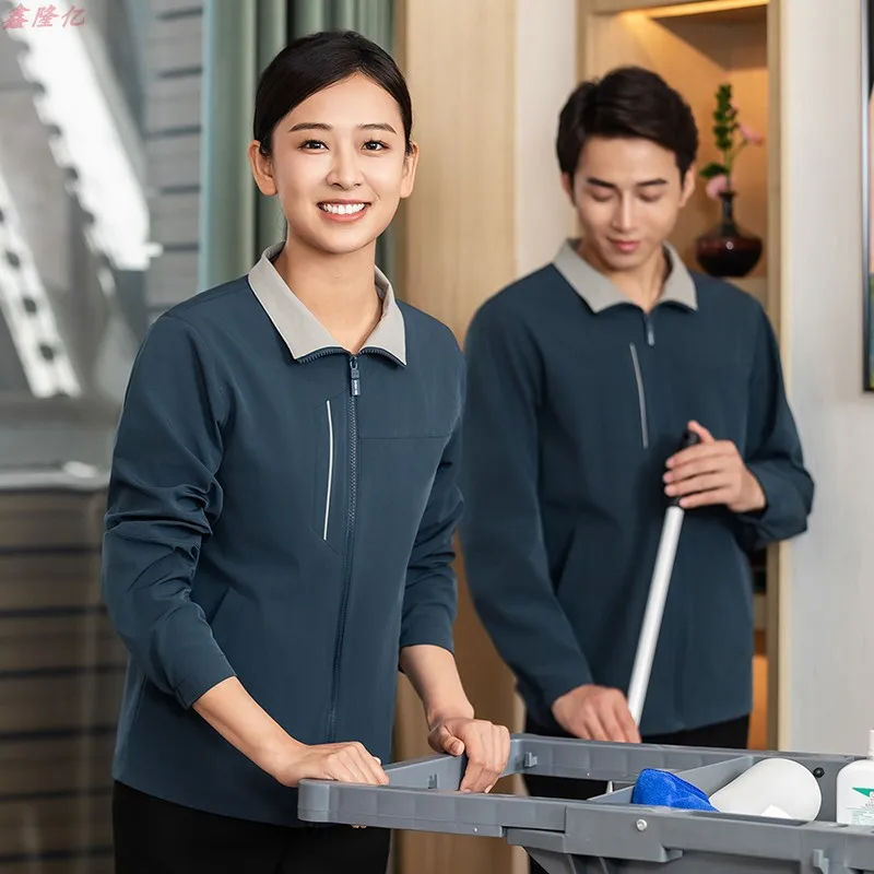 

Hotel, guesthouse, and inn guestroom cleaning workwear, long-sleeved uniforms for hospital, property, and mall cleaning staff, a