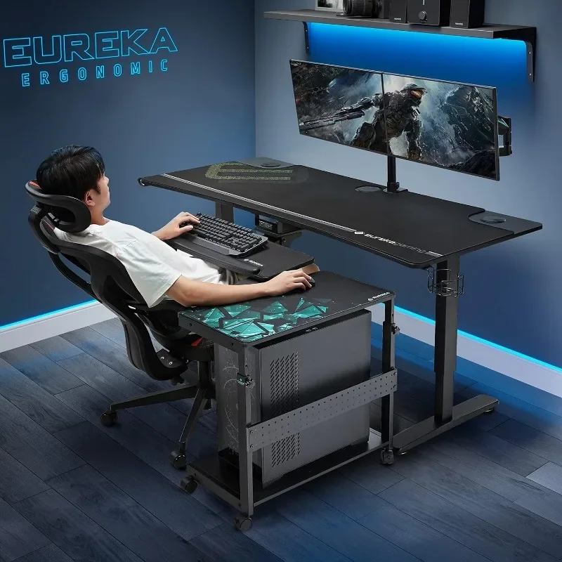 Altura ajustável Computer Tower Stand, 2-Tier, ATX-Case, CPU Holder Cart, Sob a mesa, PC móvel em pé, Home Office Gaming