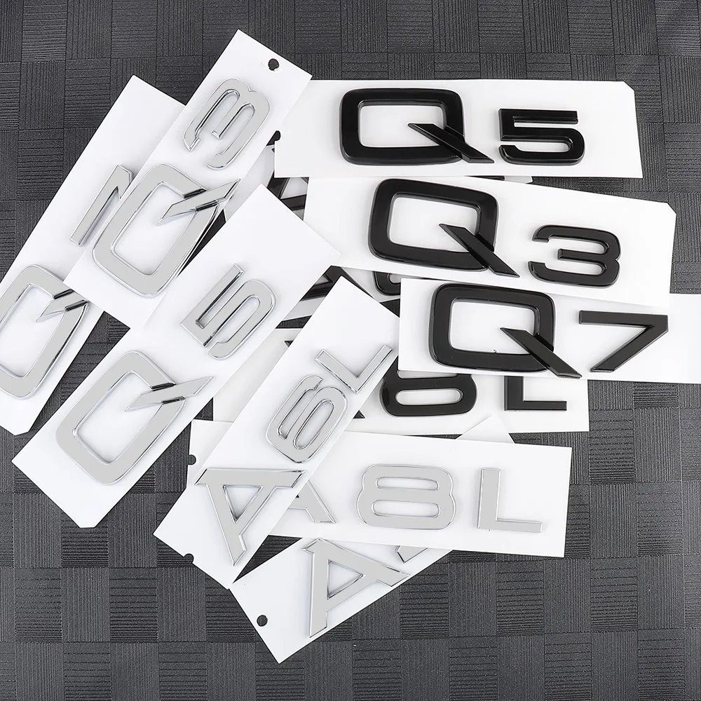 

3D Car Letters Numbers Emblem Trunk Lid Nameplate Badge Logo Sticker Chrome Glossy Black For Audi A3 A4 A5 A6 A7 A8 Q2 Q3 Q5 Q7