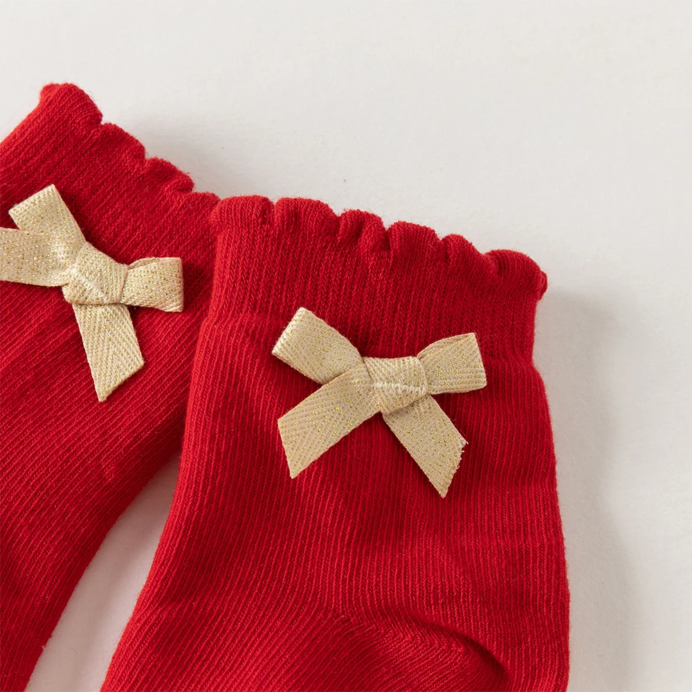 Dave Bella Girls Socks Autumn Winter Children's Elastic Socks Two Pair Set Butterfly Bow Love Pattern Soft Thick Socks DB4254333