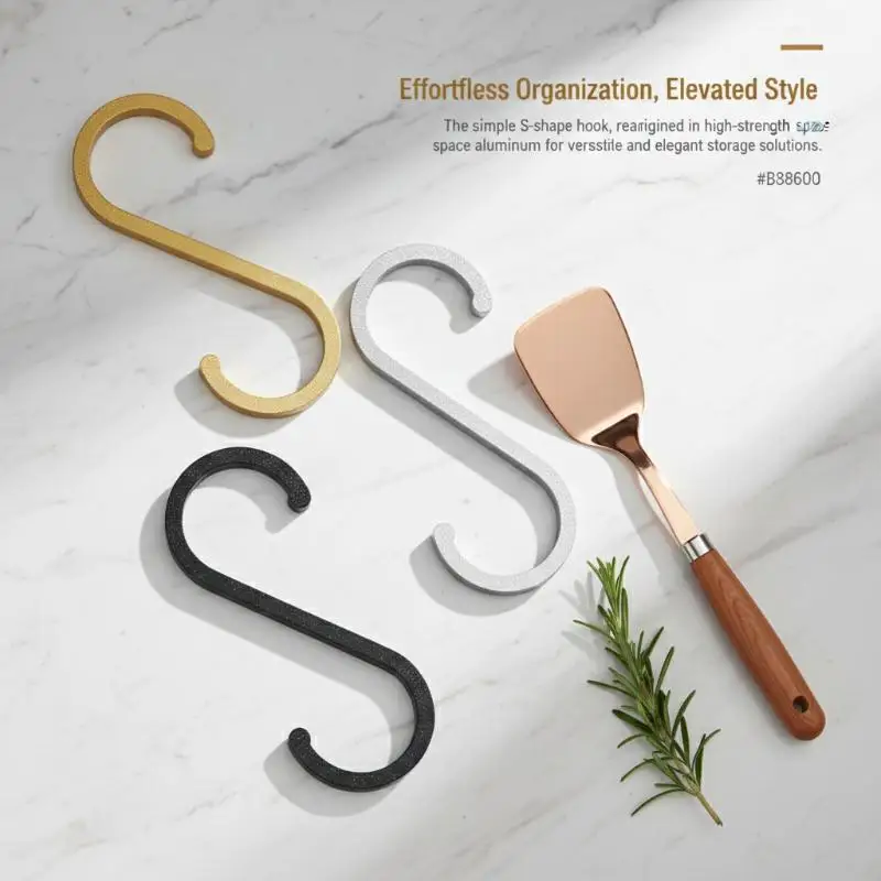 Aluminium S Shape Hooks 10Pcs Set Durable Kitchen Rail Hanging Hanger Space Optimizer for Utensil Storage