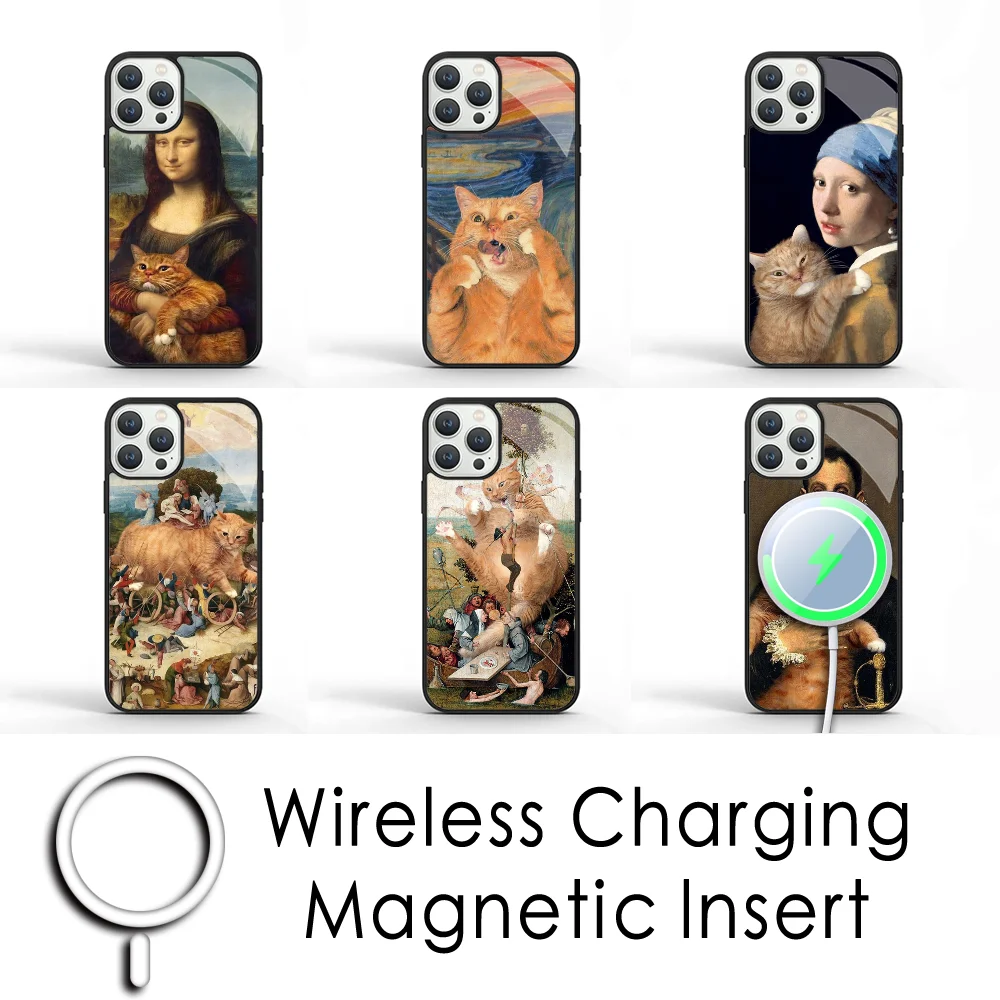 

Van Gogh Mona Lisa Cat Art Phone Case For IPhone 16 15 Pro Max Case 14 Plus 13 12 11 Magesafe Magnetic Wireless Charge Cover