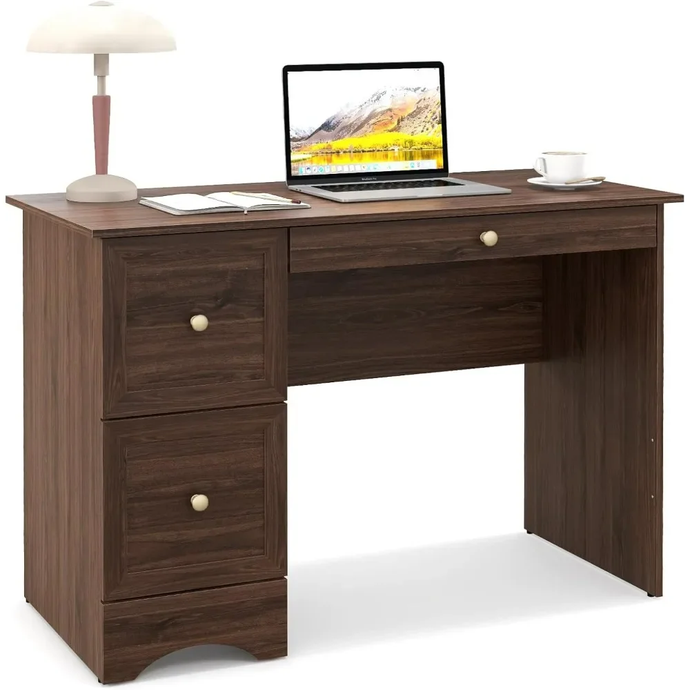 

Computer Desk with 3 Drawers, Wooden Home Office Desk PC Laptop Notebook Desk, Compact Study Desk Writing Desk, Computer