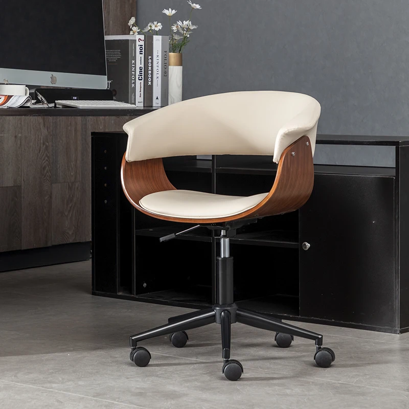 Solid Wood Office Chair Ergonomic Height-Adjustable Swivel Desk Chair Compact Study Chairs for Small Spaces Rolling Task Seat