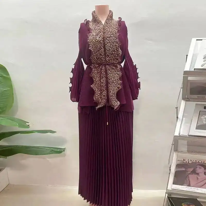 Spring and 2025 Autumn Pleated Loose Top and Skirt Two-Piece Set Heavy Craft High-End New Style Outfit 69W6