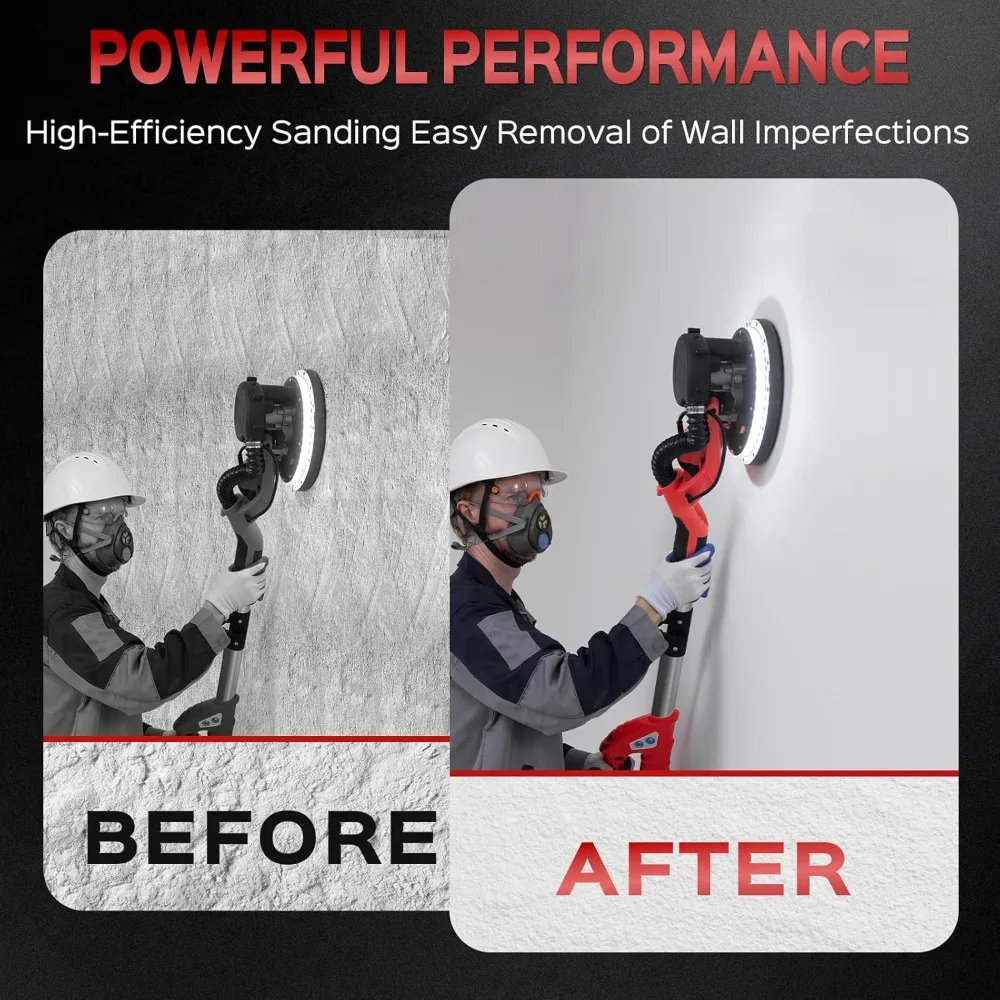 Шлифовальный станок для гипсокартона, обновленный на 2025 градусов, 8-амперный инструмент для удаления попкорна на потолке с 7 переменными скоростями, 800–1800 об/мин, шлифовальный станок для гипсокартона