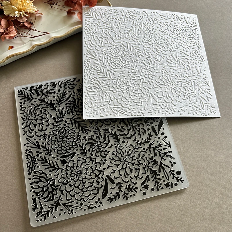 

Embossed plastic folder, classical plum, orchid, bamboo and chrysanthemum pattern background design, used for DIY Paper Cuttings