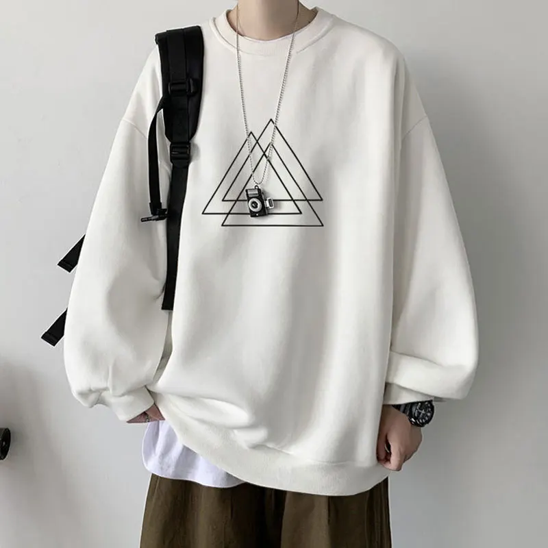 

Casual Geometric Printed Hoodies Men's Clothing Stylish Basic Autumn Winter Fleece Young Style O-Neck Long Sleeve Sweatshirts